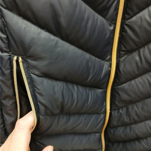 Michael Kors Hooded Quilted Packable Down Long Puffer Jacket Blue Medium FLAWS - Picture 3 of 9
